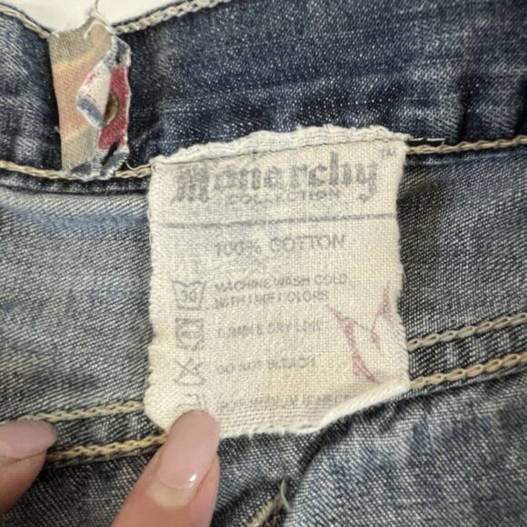 Monarchy Jeans Y2K Mens Size 40 Blue Distressed BootCut Jeans Embroidered Pocket - Picture 4 of 9